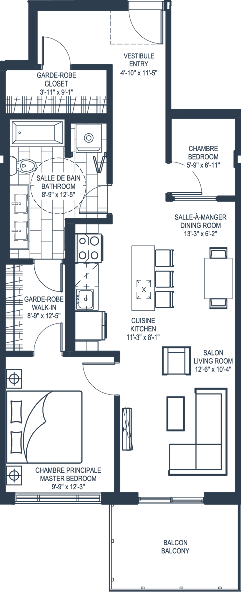 Floor plan for 2 beds, 1 bath, 1102 sqft